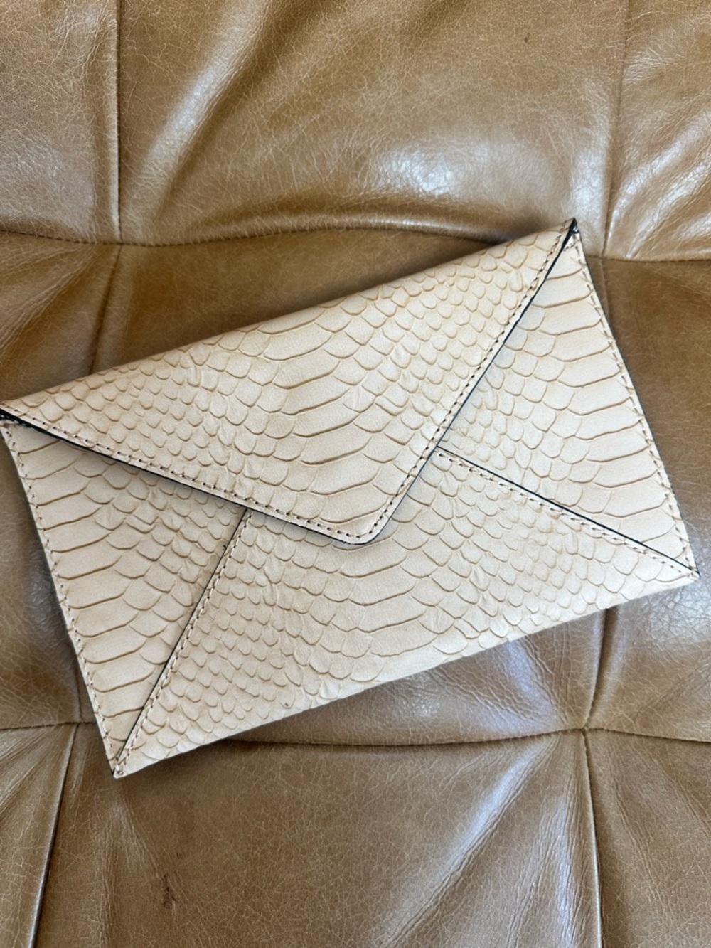 LIKE NEW! Loeffler Randall Python-Embossed Leather Envelope Clutch - Nude/Beige